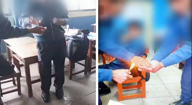 Escolares encienden sus manos con fuego para imitar a Gokú