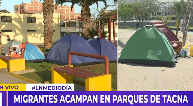Migrantes acampan en parques de Tacna