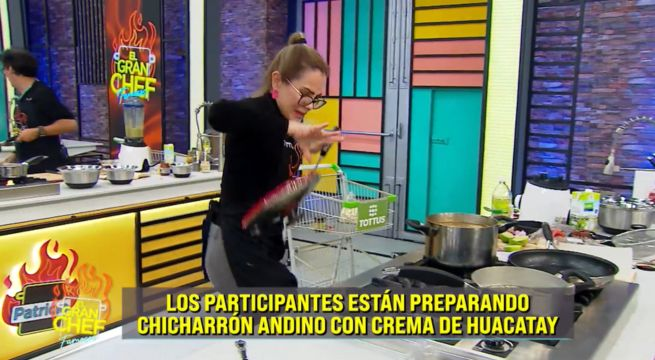 Cuidado darling: Karina Calmet pateó la tapa de furia en El Gran Chef Famosos