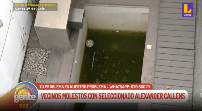 Vecinos de Alexander Callens denuncian que piscina sucia de jugador podría ser foco de dengue