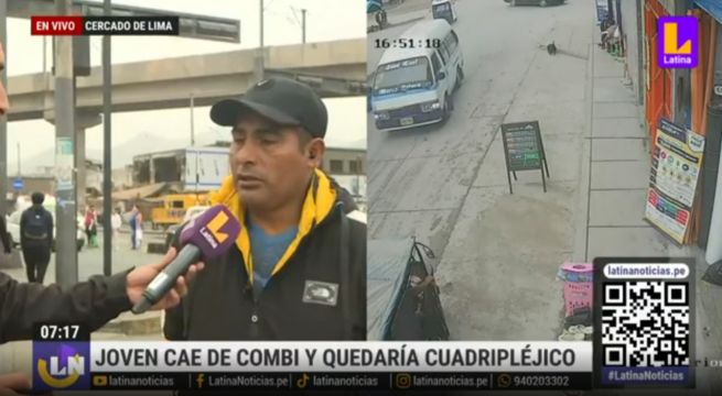 Joven podría quedar parapléjico tras sufrir abrupta caída de combi  