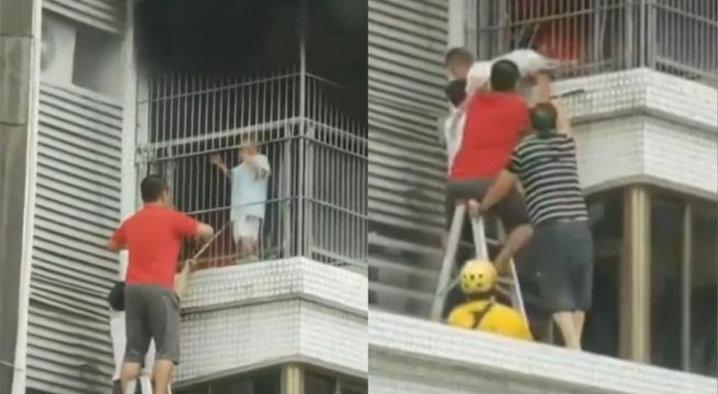 China: salvan la vida de niño atrapado en incendio