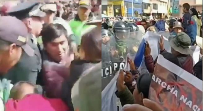 Manifestantes y policías protagonizan fuerte pelea en desfile militar