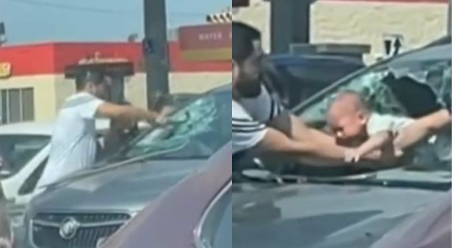 Padre encierra a su bebé en su auto y rompe parabrisa para recuperarlo