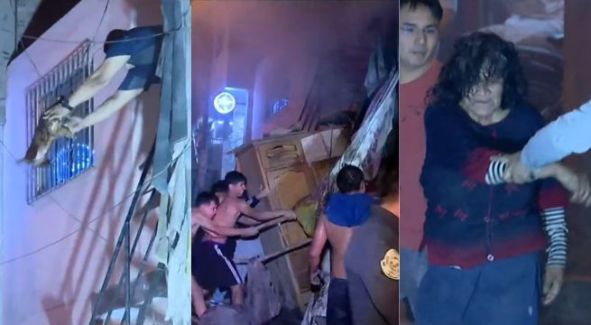 Rescatan a mujer y a sus perros de incendio en SJL