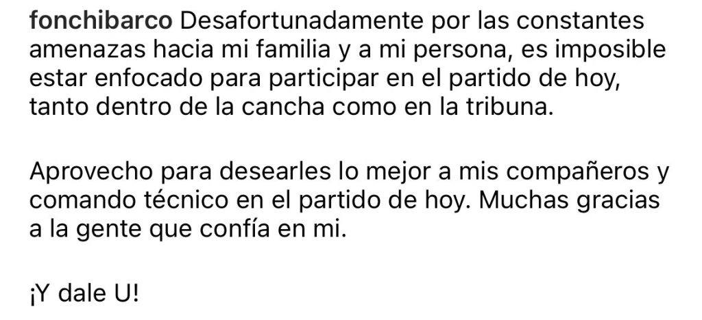Mensaje de Jesús Barco en redes sociales.