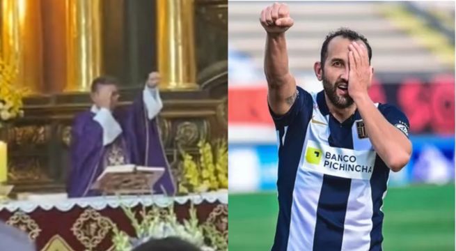 Padre saluda a Hernán Barcos con el gesto del 'Pirata' en plena misa en Las Nazarenas