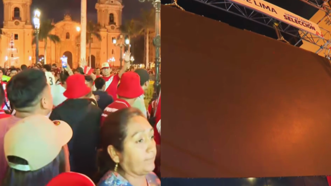 Plaza de Armas: apagan transmisión del Perú vs. Venezuela por pelea entre hinchas