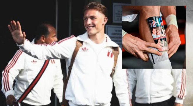 Las tiernas fotos que tenía Oliver Sonne en sus canilleras para el Perú vs. Venezuela