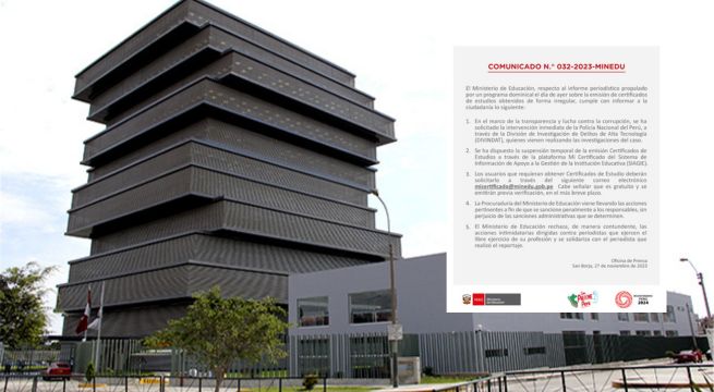 Minedu suspende emisión de certificados de estudios tras informe de Punto Final