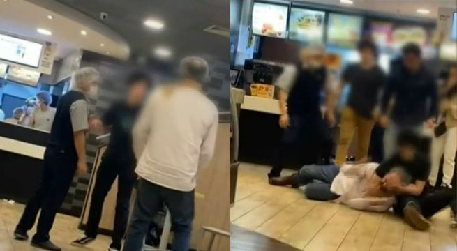 Miraflores: hombres protagonizan fuerte pelea en local de comida rápida
