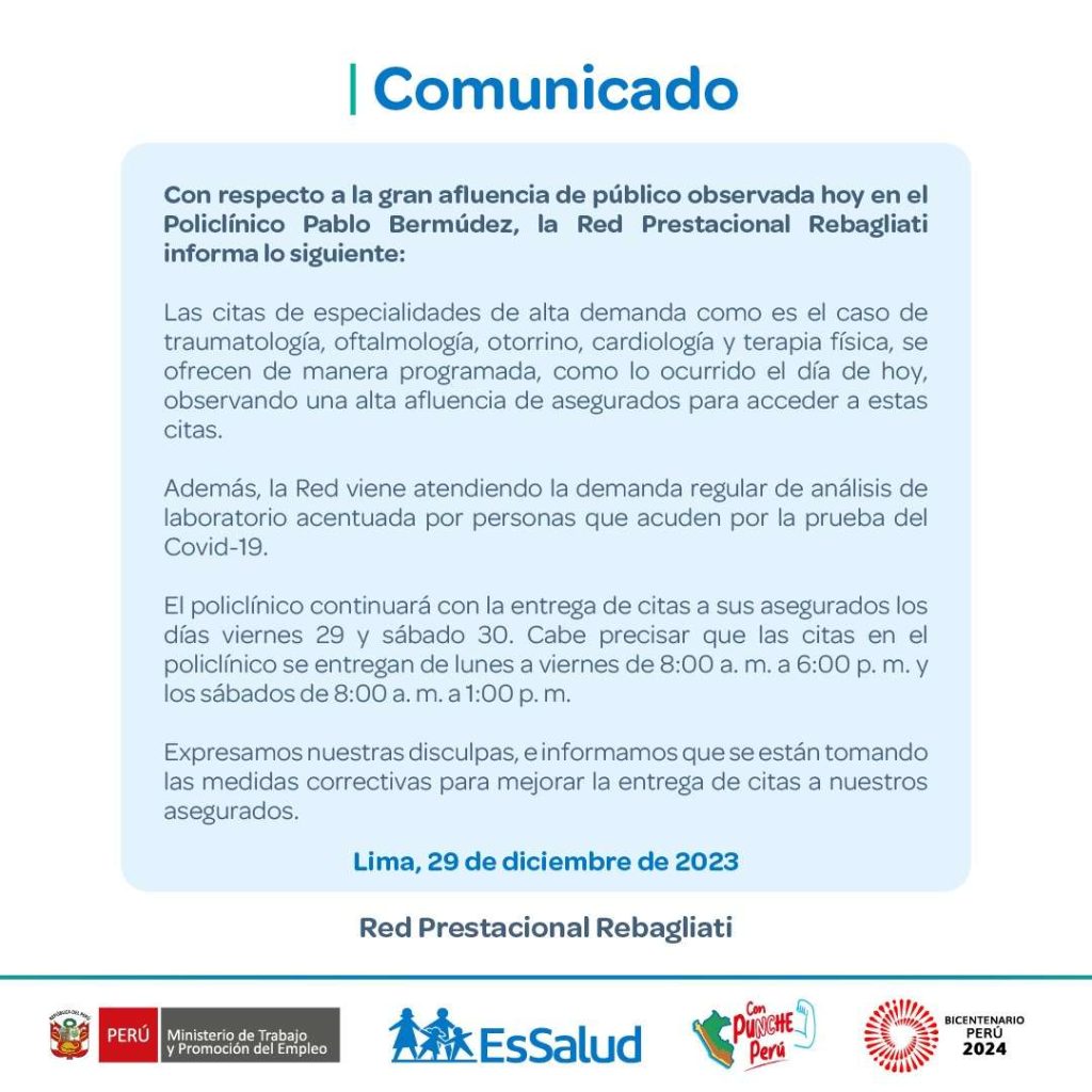 Comunicado de EsSalud.