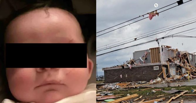 Hallan vivo a un bebé en un árbol tras ser arrastrado por un tornado