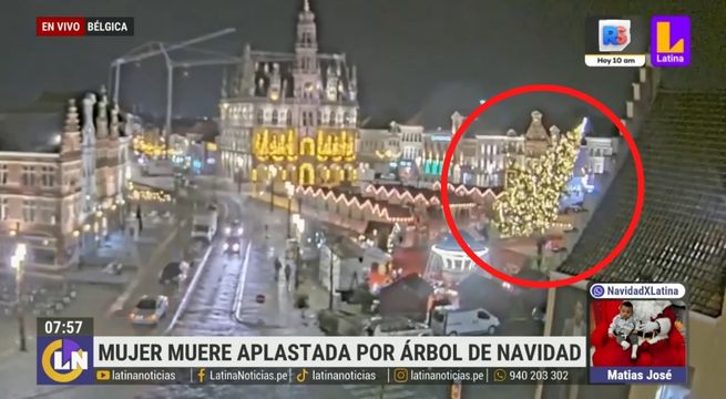 Mujer muere aplastada por gigantesco árbol de Navidad | VIDEO