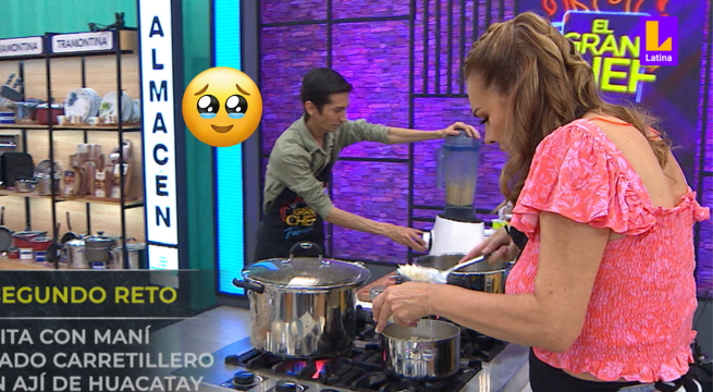 Susan León quemó su arroz y le pidió prestado del suyo al Flaco Granda en El Gran Chef Famosos: La Revancha: 