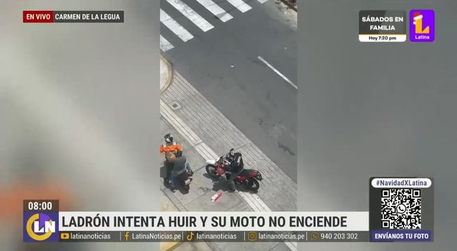 Sujetos realizan asalto, pero se les malogra la moto al escapar