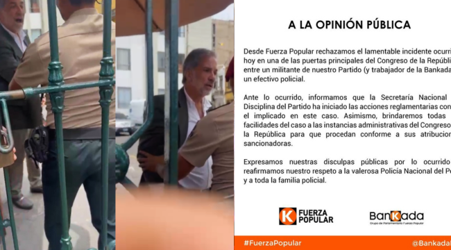 Fuerza Popular se pronuncia tras amenazas de asesor de bancada contra un policía