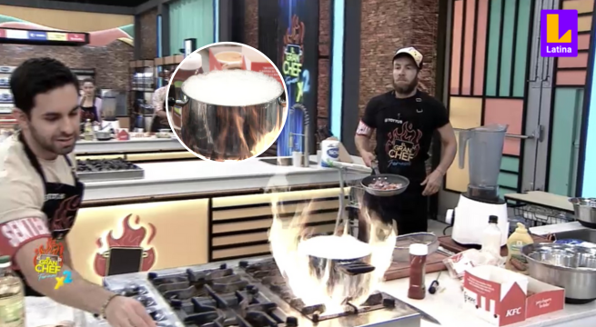 Joaquín casi ocasiona accidente en la cocina con el aceite caliente rebalsando en El Gran Chef Famosos