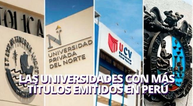 Estas son las 10 universidades con mayor número de títulos registrados entre el 2019 al 2023