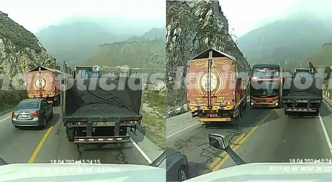 Choferes invaden carril contrario y bus choca con tráiler: accidente deja 10 heridos [VIDEO]