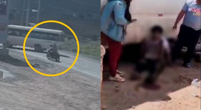 Dos personas sufren accidente en moto: bus les cerró el paso