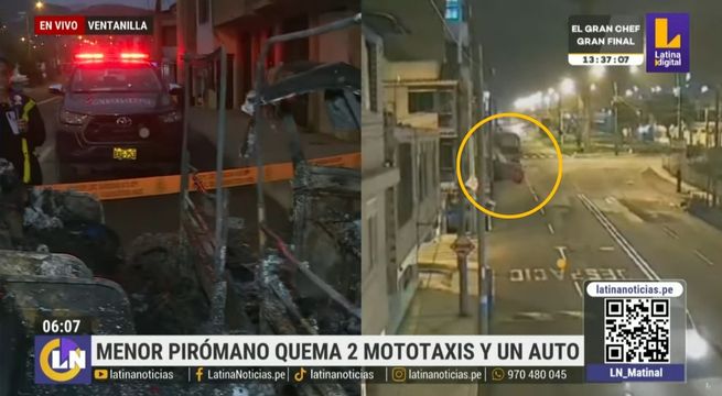 Adolescente quema dos mototaxis y un auto en Ventanilla