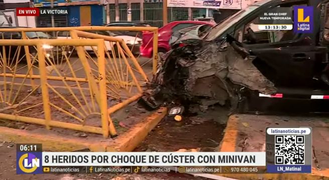 Choque entre cúster y minivan deja al menos 14 heridos en La Victoria | VIDEO