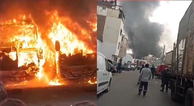 Difunden nuevas imágenes del incendio dado en taller mecánico de Ate | VIDEO