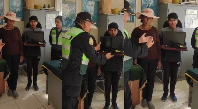 Arequipa: PNP hace colecta y regalan laptop para que joven estudie y pueda ingresar a universidad