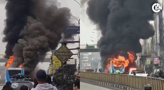 Bus de transporte público se incendia frente a la estación UNI del Metropolitano | VIDEO