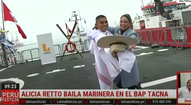 Alicia Retto bailó marinera en el BAP Tacna: 