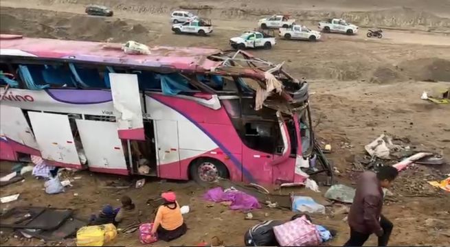 Accidente de bus deja un muerto y 45 heridos en plena Panamericana Norte