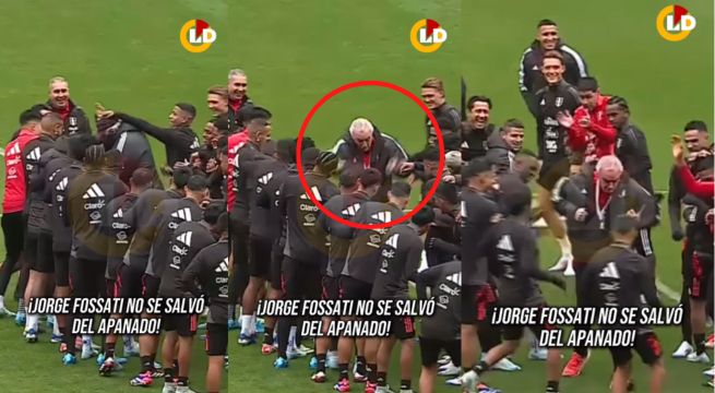 Jorge Fossati fue 'apanado' por los jugadores de la selección peruana en pleno entrenamiento [VIDEO]