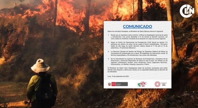 Incendios forestales: Minsa reporta 15 fallecidos y 6 personas hospitalizadas