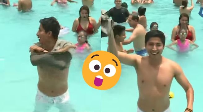 Periodista de Latina Noticias se mete a la piscina en plena transmisión en vivo | VIDEO