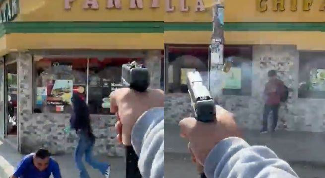 Los Olivos: extorsionadores atacan a balazos a pollería y lo graban | VIDEO