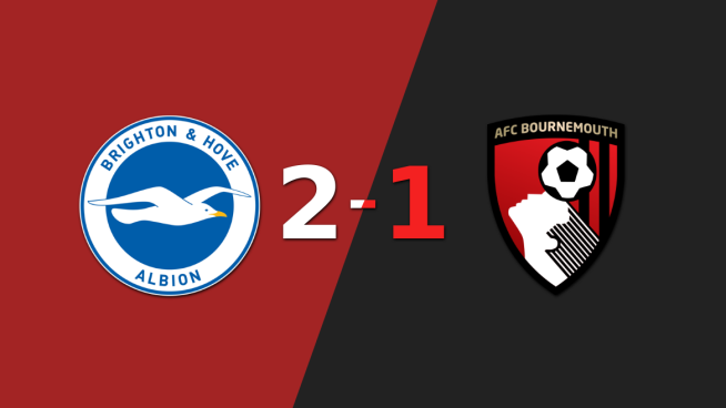 Brighton and Hove logró una victoria como anfitrión por 2 a 1 frente a Bournemouth
