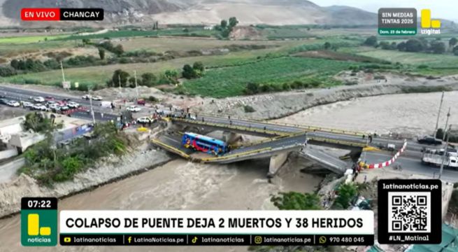 Imágenes del momento exacto en el que bus cae tras colapso de puente Chancay