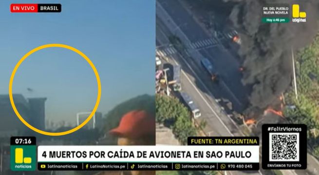 Avioneta se estrella en una transitada avenida de Sao Paulo: al menos dos muertos