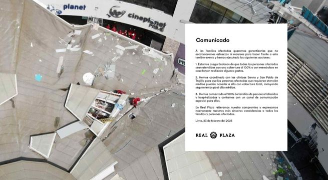 Real Plaza Trujillo emite comunicado tras caída de techo en centro comercial