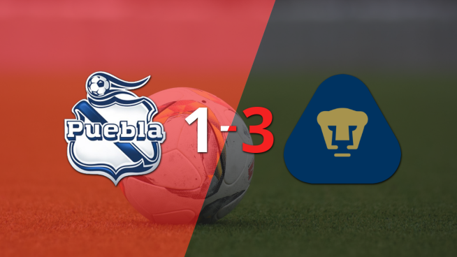 Pumas UNAM da vuelta el marcador y triunfa 3 a 1 sobre Puebla