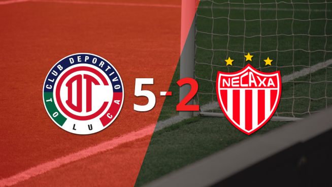 Toluca FC goleó 5-2 a Necaxa con triplete de Alexis Vega