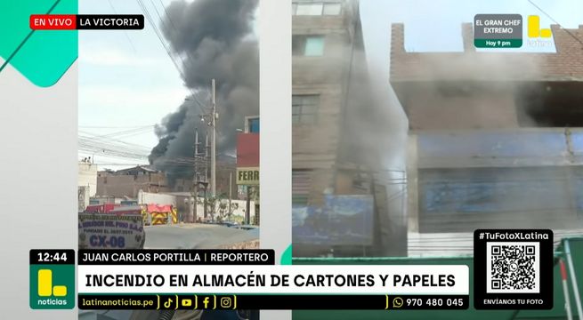 Incendio de gran magnitud consume almacén de cartones y papeles en La Victoria