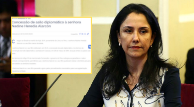 Brasil informa que otorgó asilo a Nadine Heredia en virtud a convención internacional