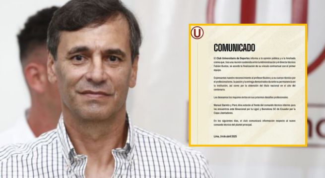 Universitario hace oficial la salida de Fabián Bustos con este mensaje de despedida