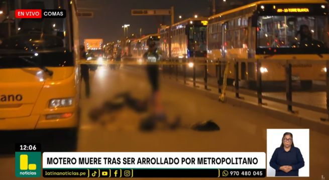 Comas: motociclista muere arrollado por bus del Metropolitano | VIDEO
