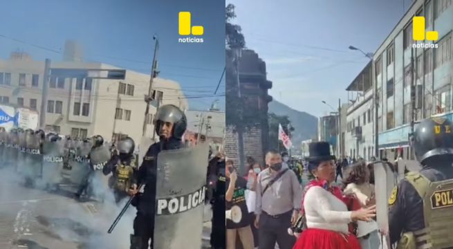 Manifestantes se enfrentan a la policía en Barrios Altos durante Mensaje a la Nación | VIDEO