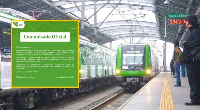 Línea 1 del Metro de Lima presenta demoras por incidente en diversas estaciones