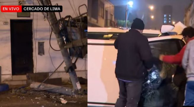 Cercado de Lima: conductor ebrio se despista y parte poste de luz en tres