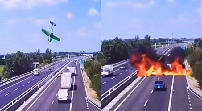 Caída de avioneta en plena autopista deja dos muertos en Italia | VIDEO